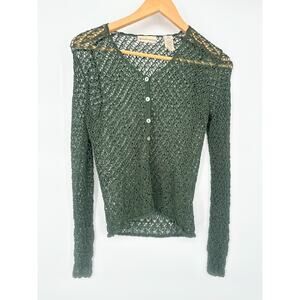 Vintage Apostrophe Y2K Mesh Knit Cardigan Sweater S Green Forest Fairy Grunge